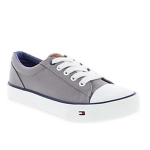Tommy Hilfiger Canvas Cormac Lace-Up Gray Sneakers White Toe Cap and Sidewalls